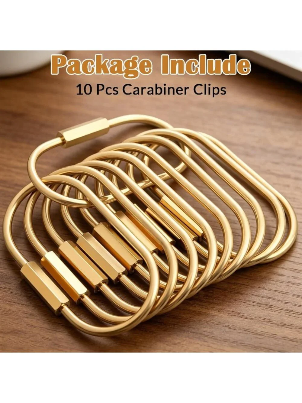 10 Pcs Gold Brass Carabiner Keychain Clips - Durable Key Ring Set for
